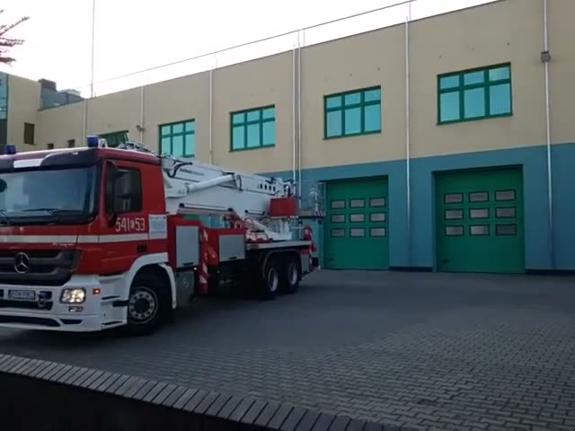 Fire engine in front of the fire station in Tomaszów Mazowiecki, Warsz